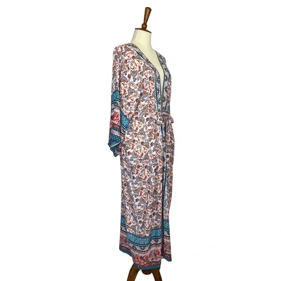Stunning Floral Paisley Belted Kimono Beach Coverup Duster - Picture 8 of 16